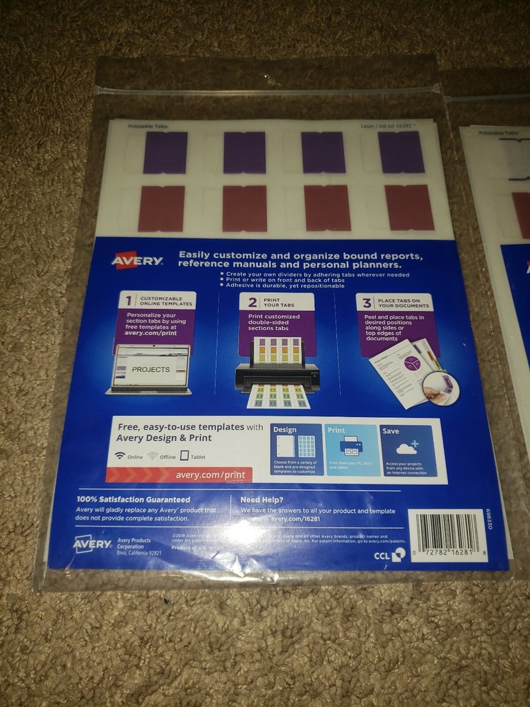 Avery Printable Plastic Tabs Self Adhesive 1/5-Cut Tabs Assorted Missing 9 Tabs