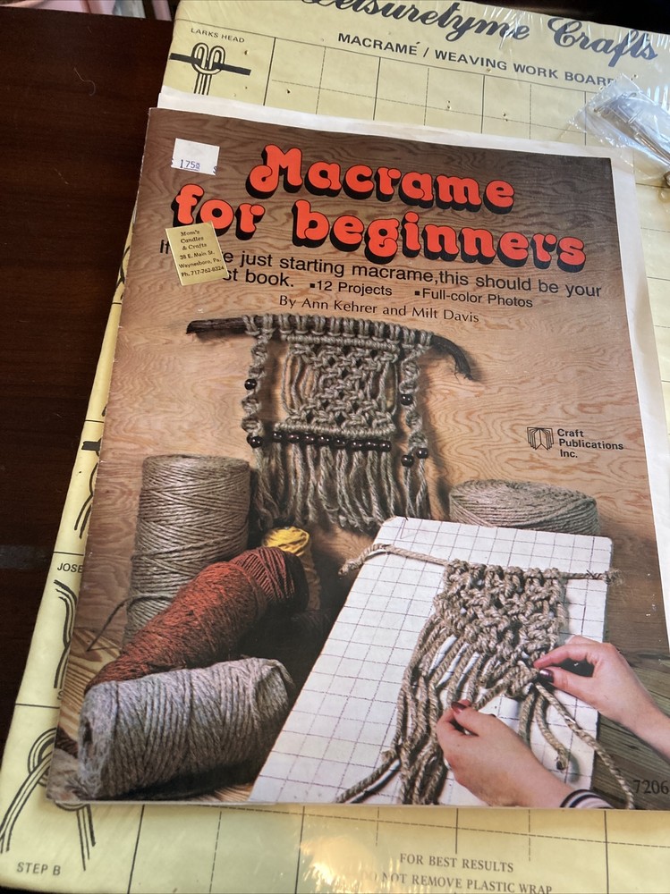 Lot Vtg. Macrame Work Board + Pins + Macrame for Beginners + Projects