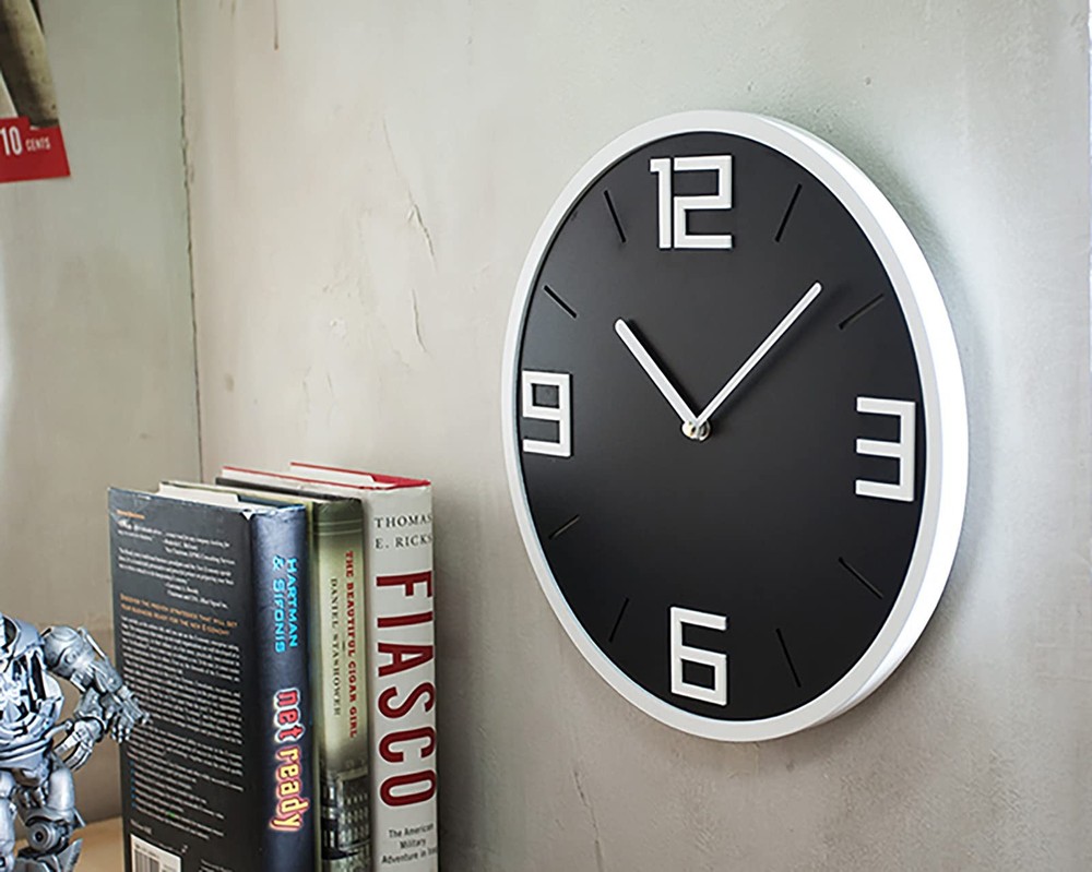 Modern Minimalist Classic White on Black Wall Clock