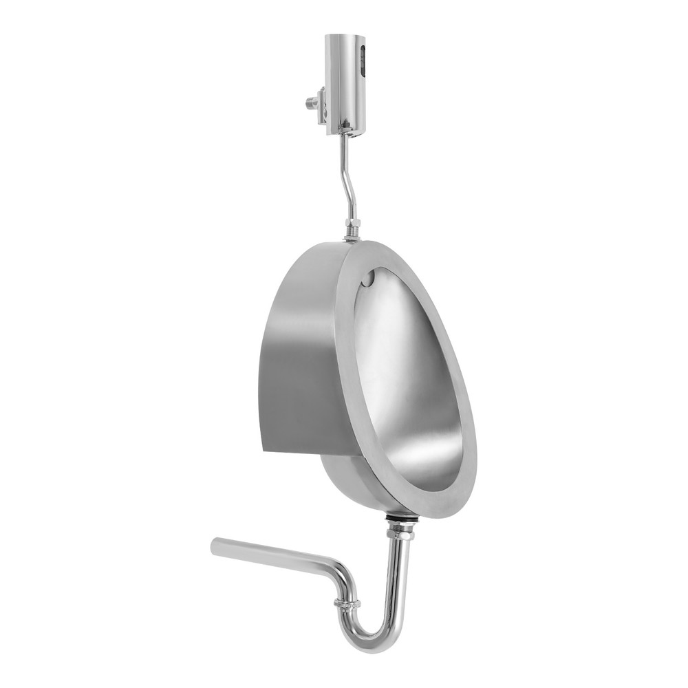 Oval Silver Stainless Steel Wall-Mounted Urinal with Automatic Sensing