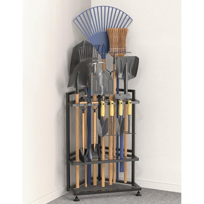 Corner Tool Rack Space Saving Metal Organizer Adjustable Feet Easy Assembly New