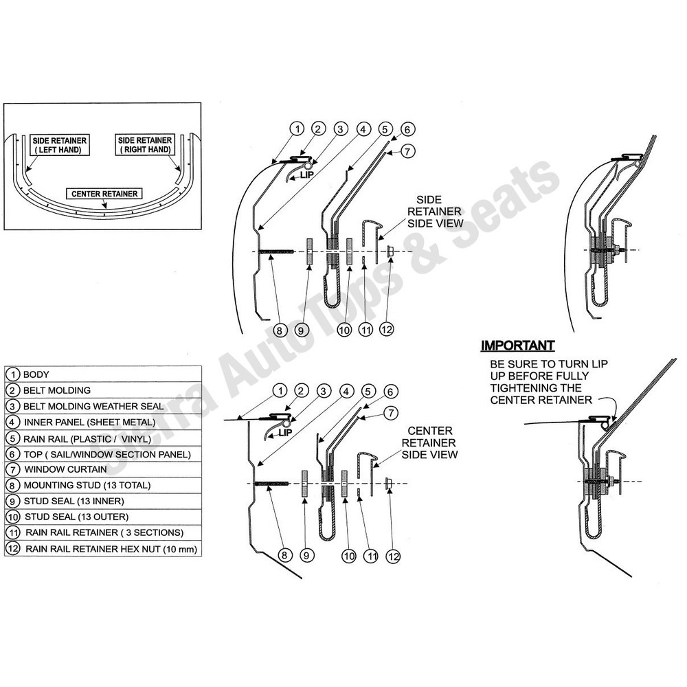 1990-2005 Mazda Miata Convertible Soft Top Replacement Rain Rail with Hardware