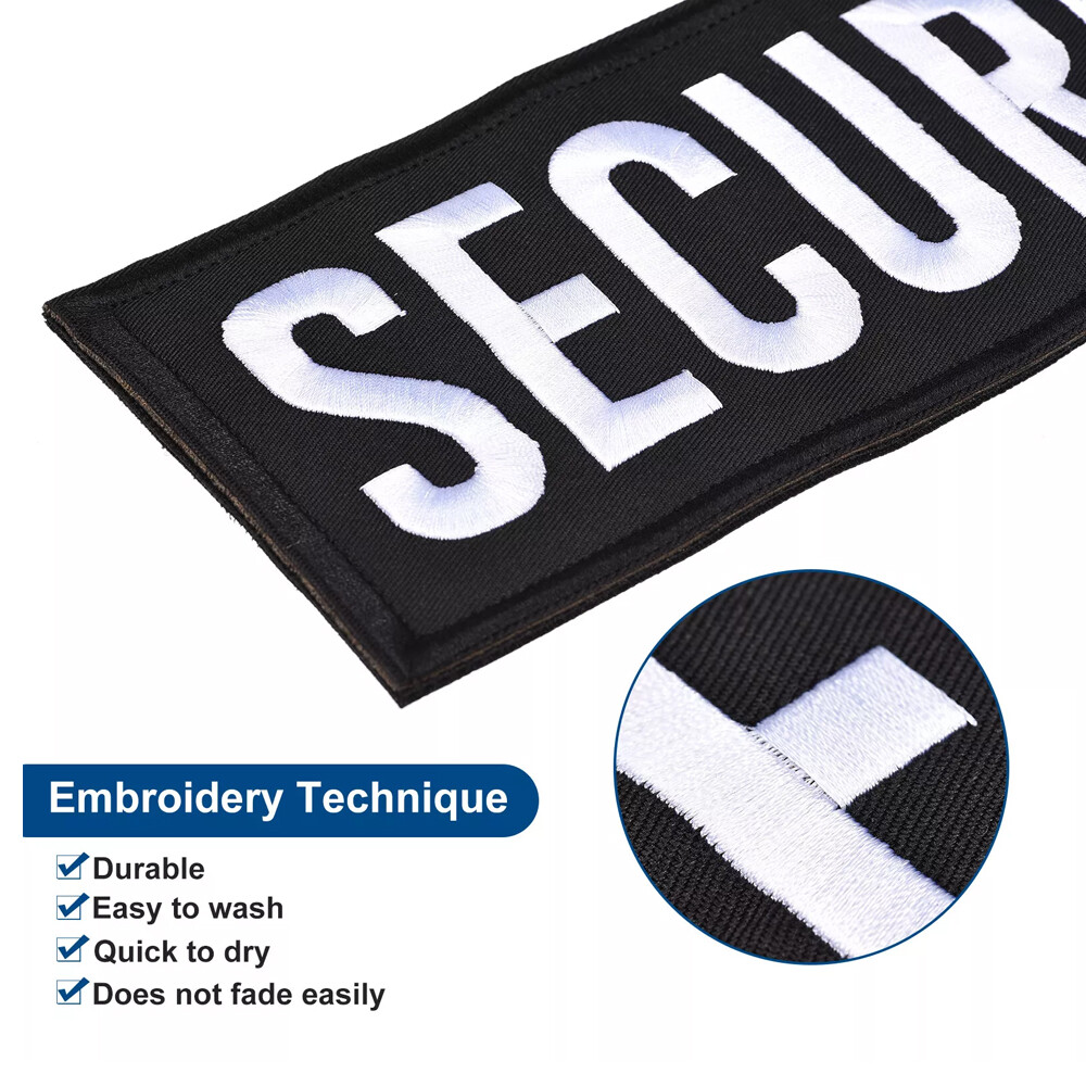 2Pcs SECURITY Patch with Hook and Loop for Vest Clothes Backpacks Hats White