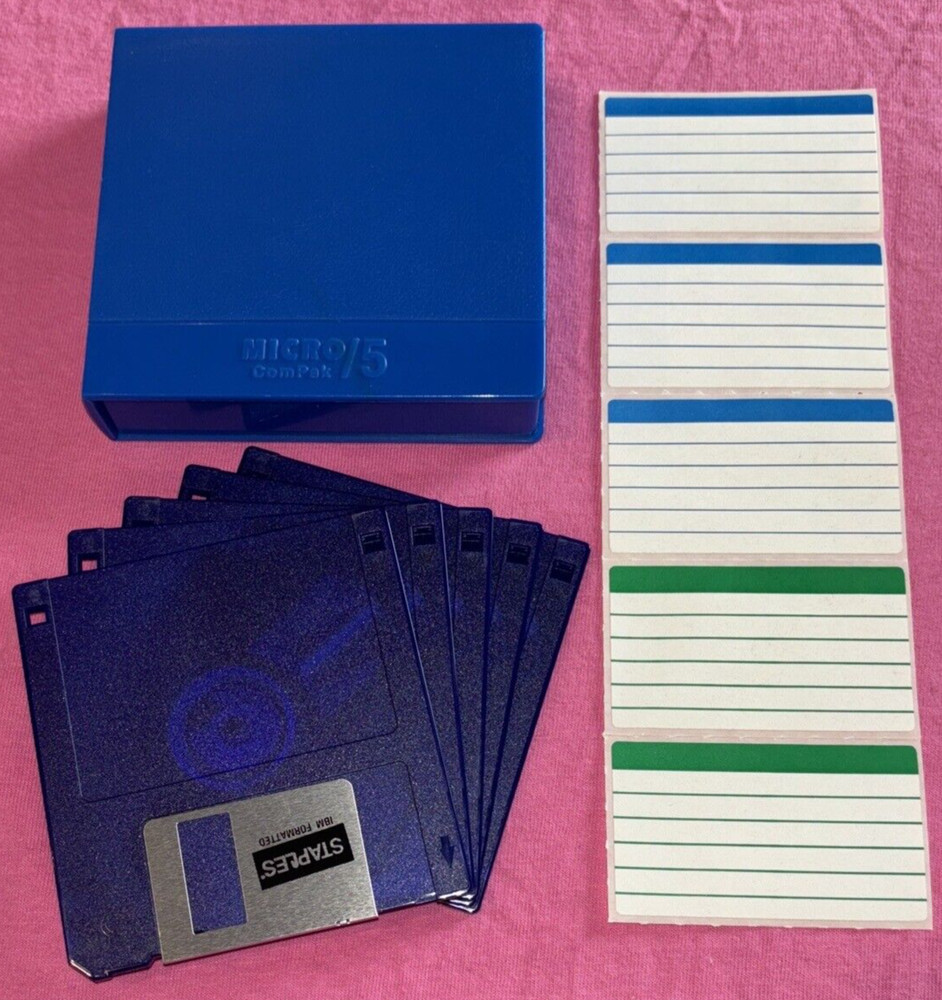 SRW Micro/5 Disk Diskette ComPak Case Plastic w/5 Blue 3.5" (IBM) Disks & Labels