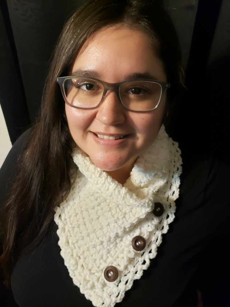 White round crochet neckwarmer/ scarf .