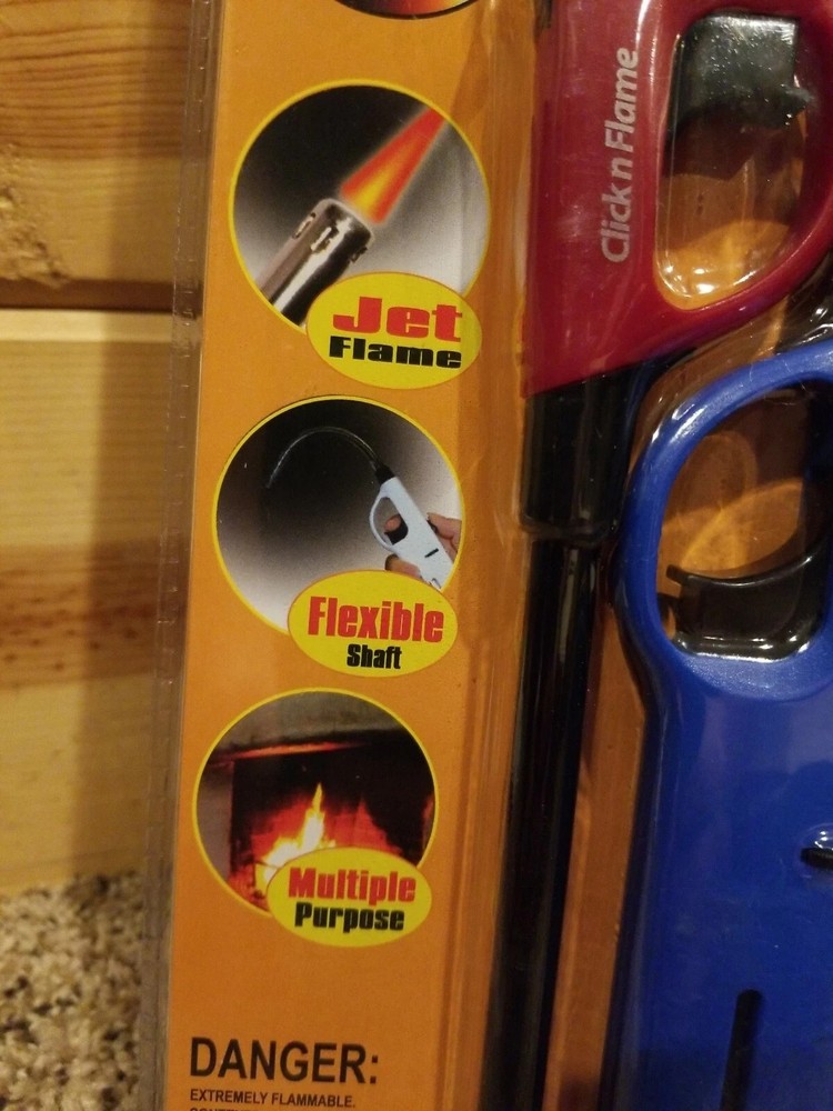 4 Pack CLICK N FLAME WIND RESISTANT, FLEXIBLE SHAFT AND 2 MULTI PURPOSE Lighters