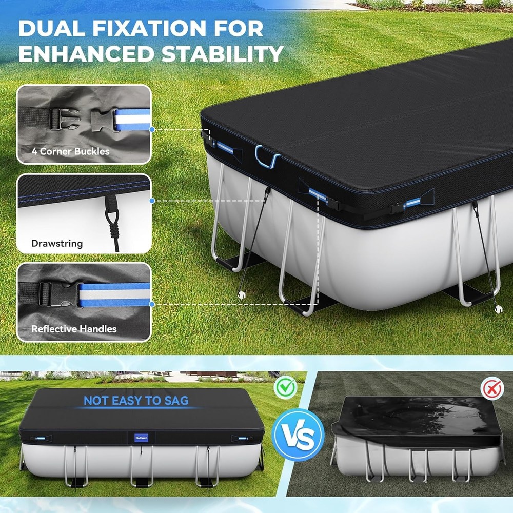 All-Weather 12x18 Ft Rectangular Pool Cover with Enhanced Stability & Safety