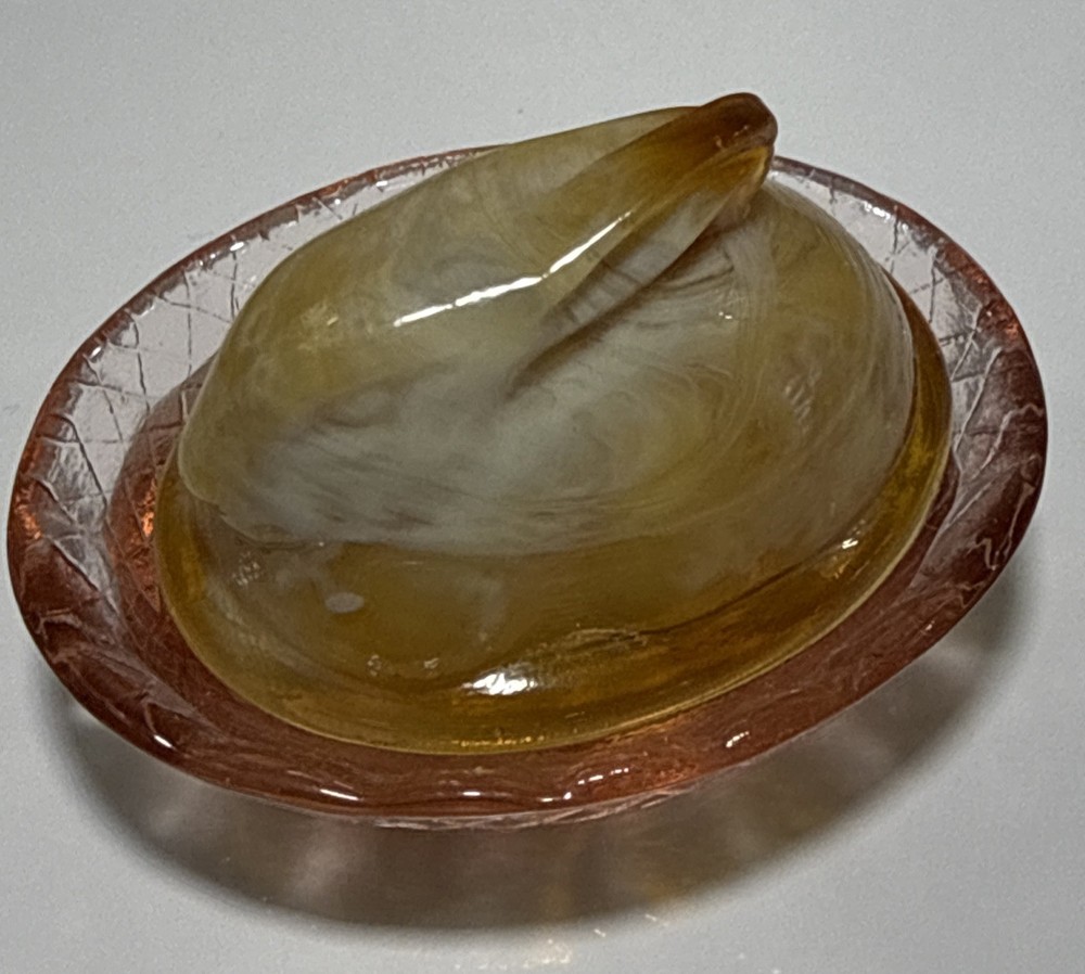 Vintage Art Glass Nesting Bunny Salt Cellar