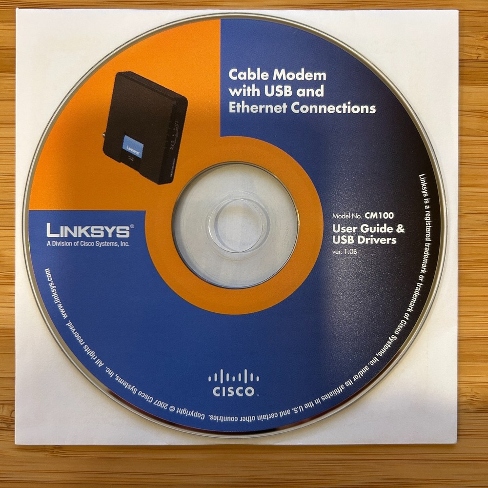 Linksys Cable Modem CM100 CD User Guide & USB Drivers Version 1.0B Disc