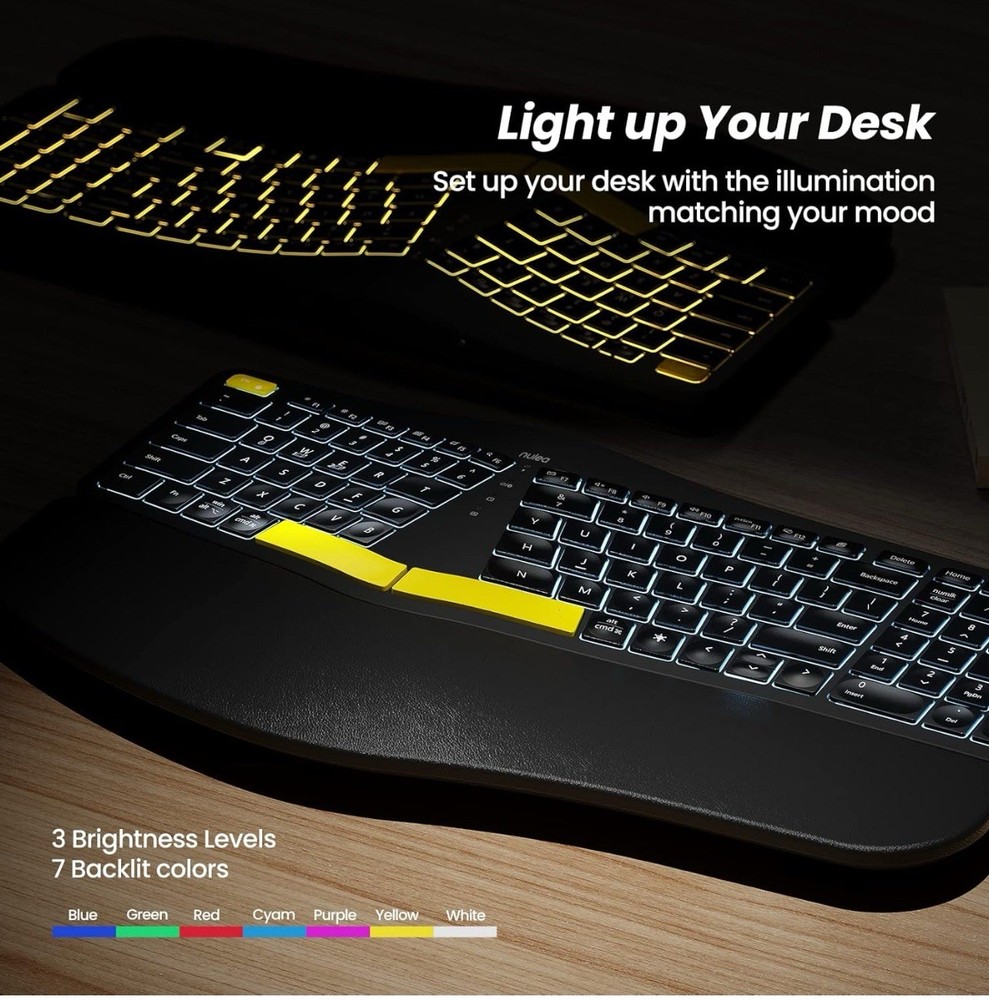 Nulea Wireless Ergonomic Keyboard, Split Keyboard with Cushioned Wrist Rest, Blu