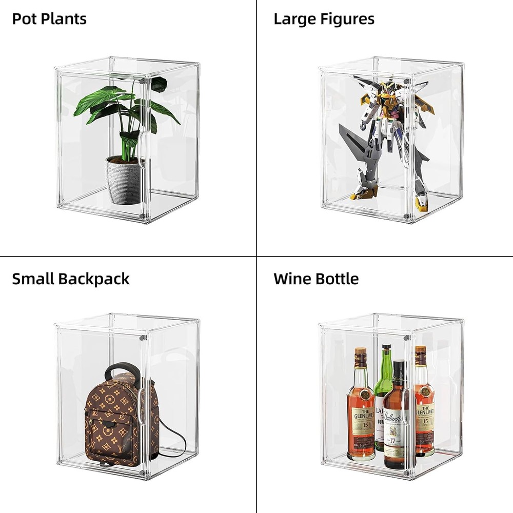 Clear Acrylic Display Case Large Stackable Storage Bins Magnetic Attraction Lids