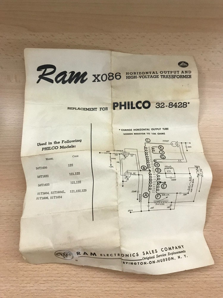 RAM X086 Horizontal Output Transformer - NOS