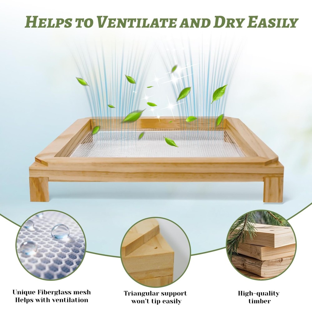 11.8 Inch Square Wooden Desktop Herb Drying Rack Mesh NoDrill Stackable