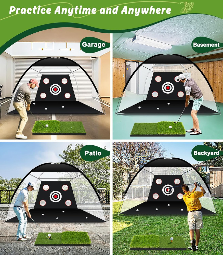Golf Training Net Swing Practice Mat Chipping Driving Range Backyard Home 10x7ft