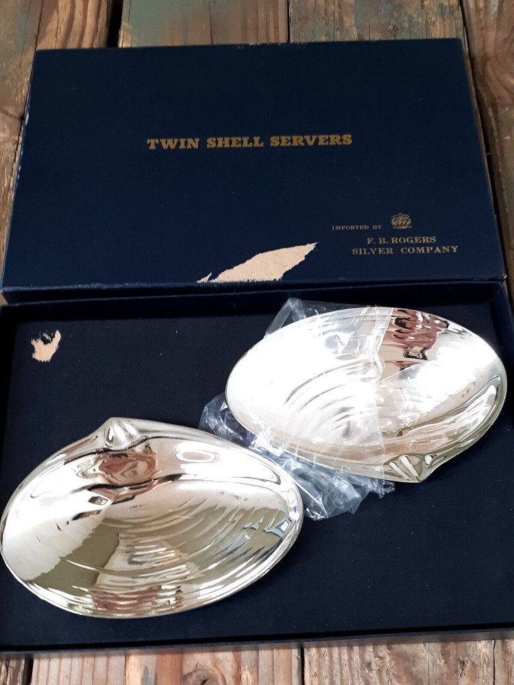 VTG F.B. Rogers Silver Co Plated Twin Duck Clam Server Set NEW Japan