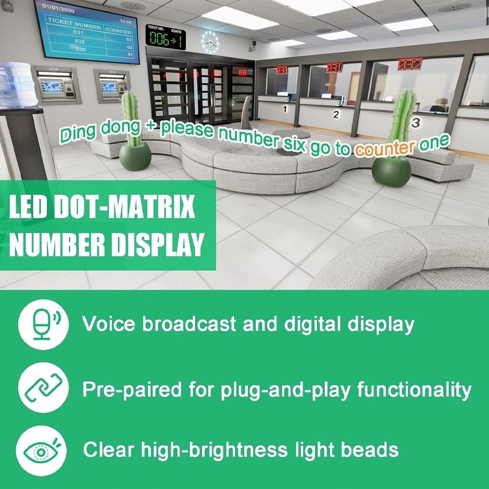 Take a Number Machine Queue Wireless Calling System with 3 Keypad 1 Display