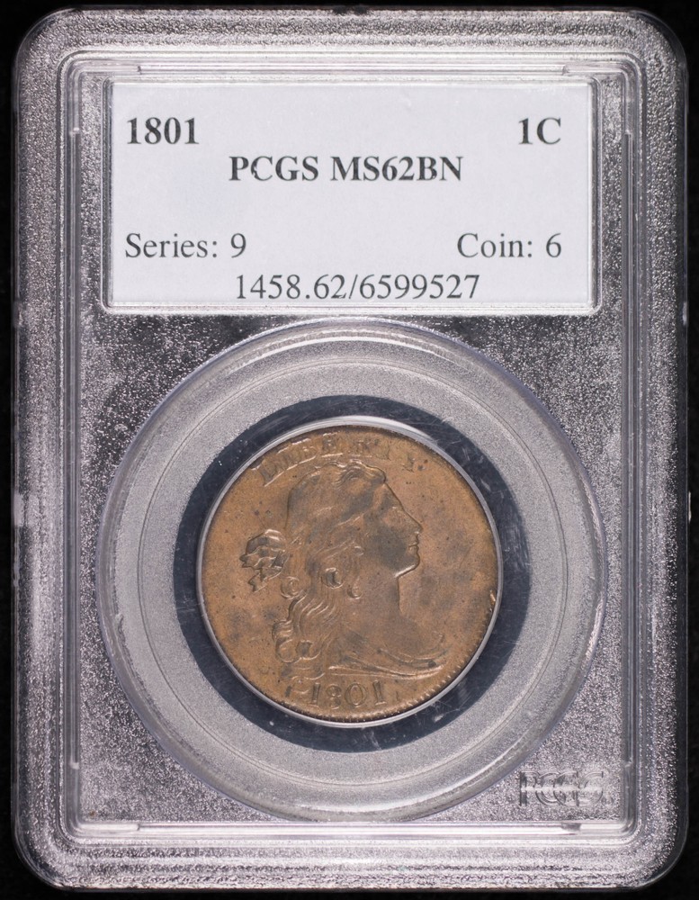 1801 P Large Cents Draped Bust PCGS MS-62 BN