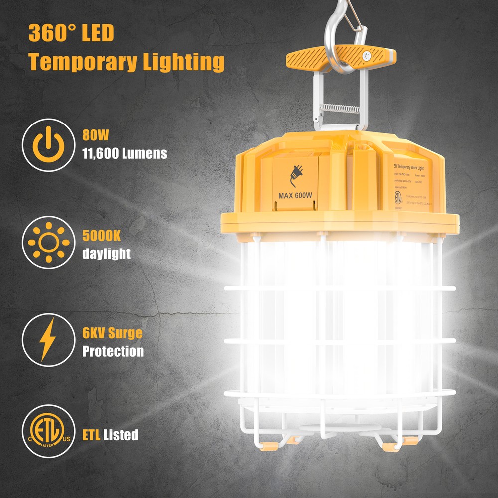 Linkable 80W LED Temporary Work Light Construction Jobsite Light 5000K Daylight