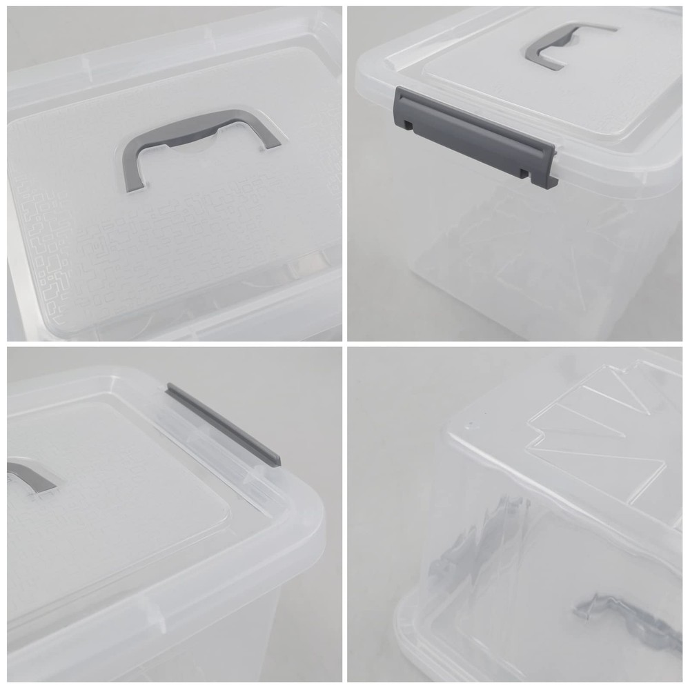 12 Quart & 6 Quart Latch Storage Box Bin with Handle, 2 Packs, Clear