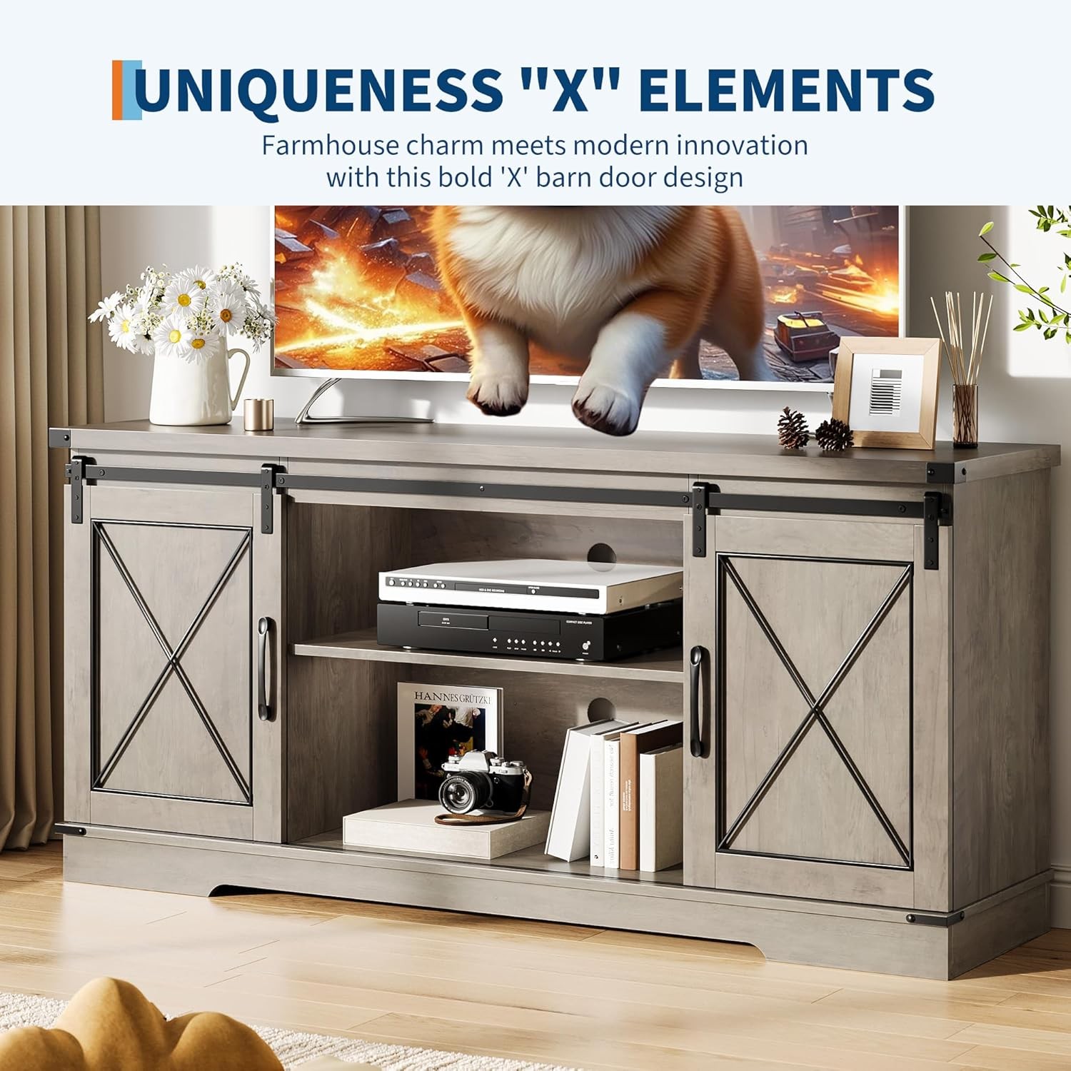 Farmhouse TV Stand Entertainment Center Media TV Console Table for TVs up to 65"