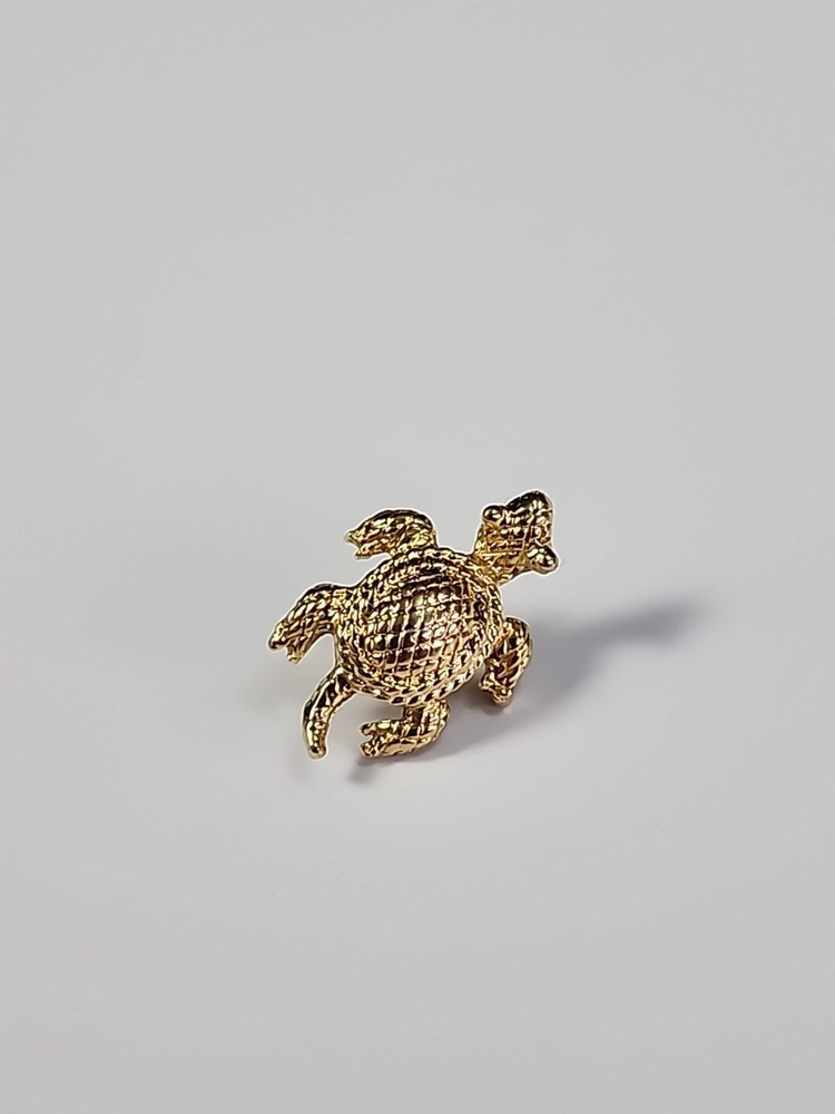 Turtle Lapel Pin Gold Color Cross Hatch Texture