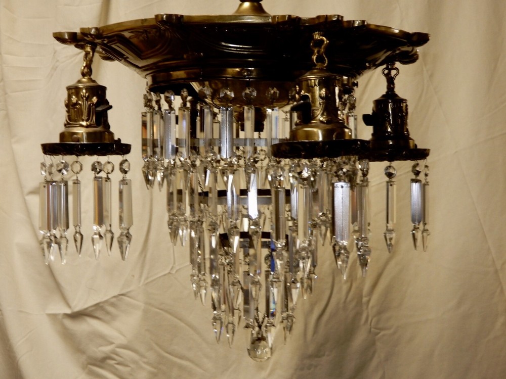 ANTIQUE BILTMORE LIGHTING CO CRYSTAL CEILING LIGHT CIRCA 1920 ALL ORIGINAL