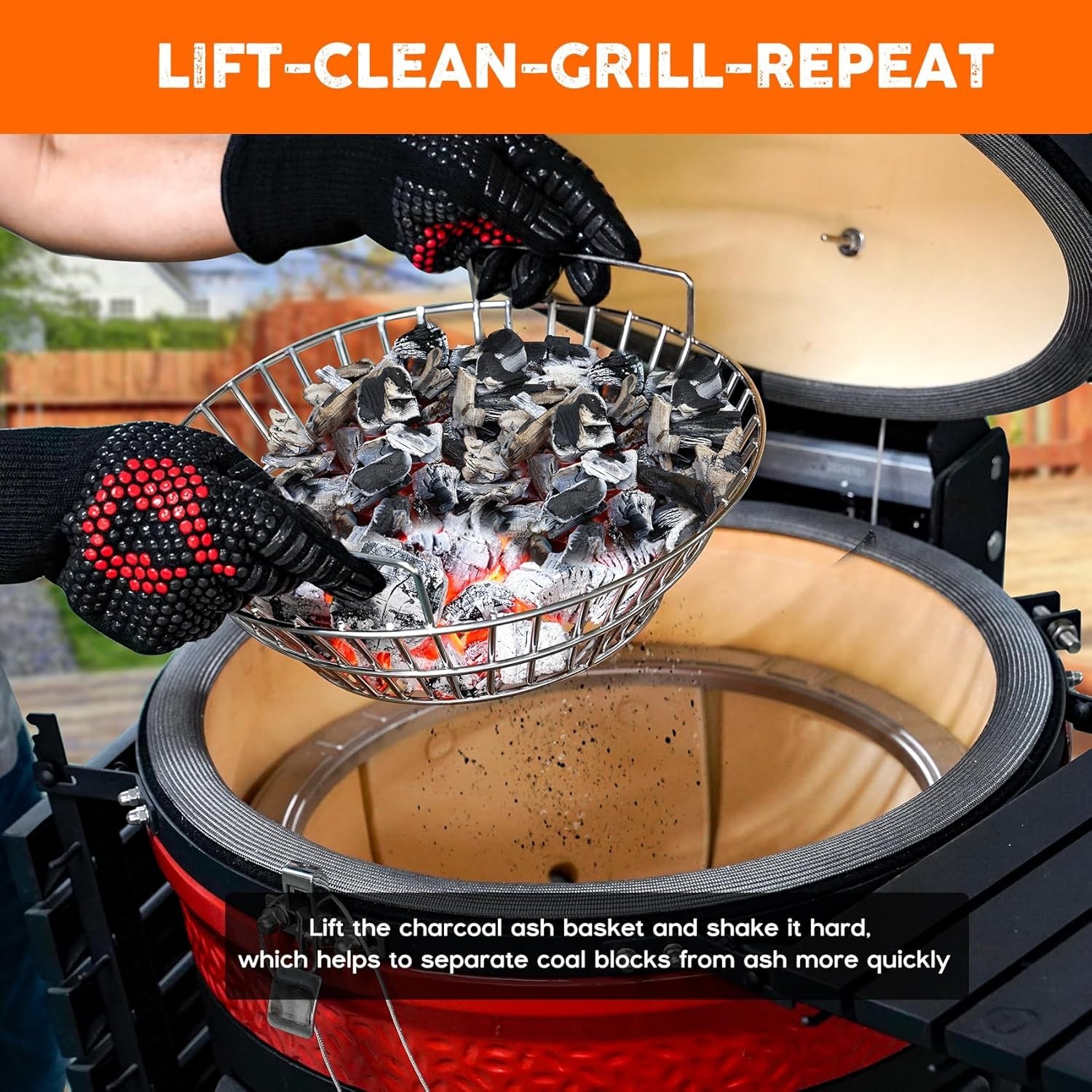 Charcoal Ash Basket, Stainless Steel Charcoal Holder with Handles, Grilling A...