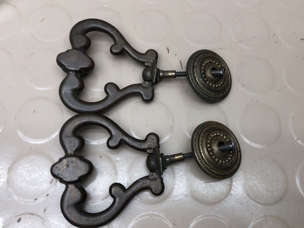 2 Antique-Bronze Large Heavy Drop Furniture Hardware Pulls Knobs w/Backplate