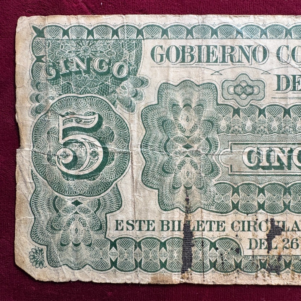 1913 Mexico 5 Pesos Note 33873