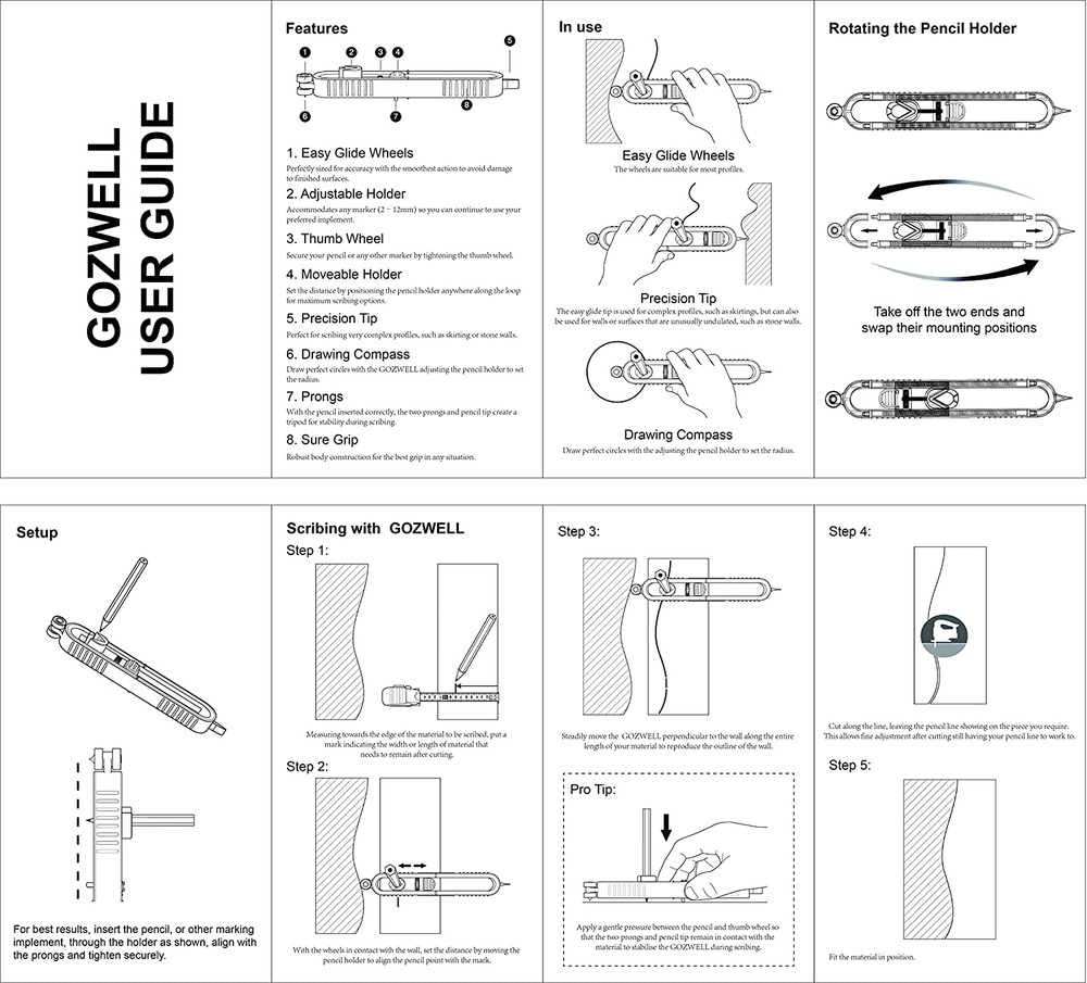 Precise Contour Scribe Tool with Lock for Pencil - Woodworking Edge Corner Measu