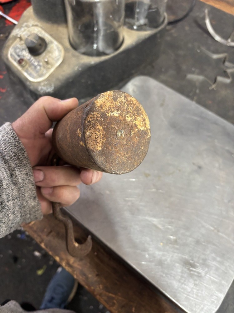 Antique 4lb SCALE WEIGHT Iron Primitive Rustic HANGING