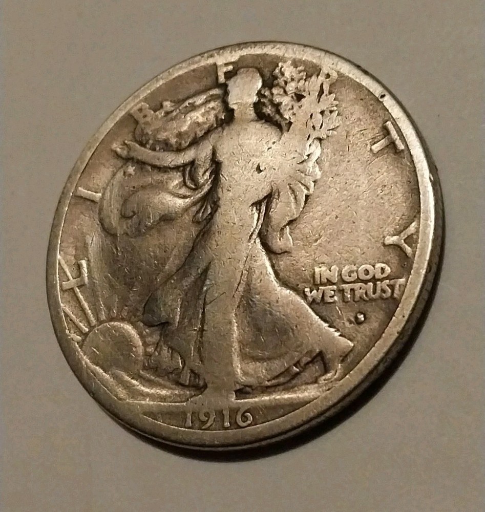 1916 S Liberty Walking Silver Half Dollar Cleaned Polished