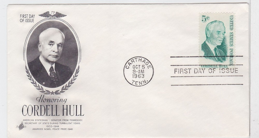 TurtlesTradingPost- Cordell Hull  #1235 1963- FDC Artcraft Cachet