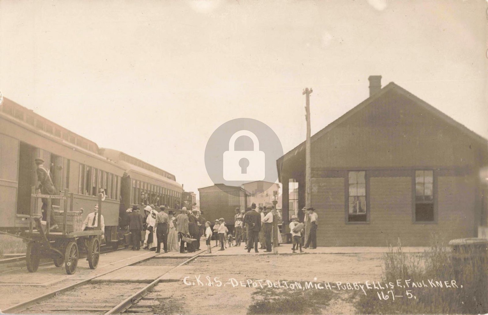 Railroad C.K. & S. Depot, Delton MI Michigan RPPC Photo Postcard COPY