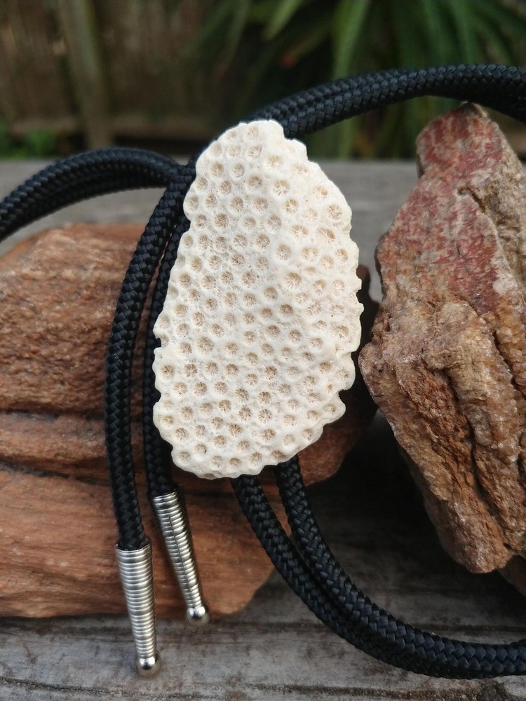 Handcrafted Fossilized Coral Bolo Tie