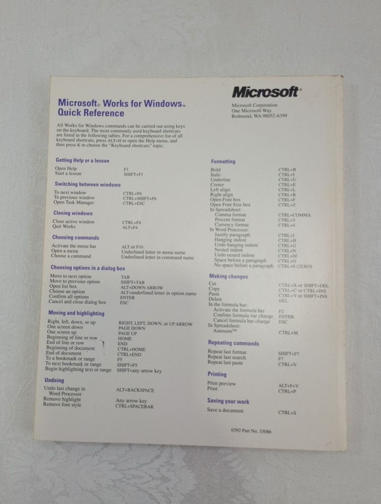 Vintage Microsoft Works 2.0 User's Guide Reference Book PB 1991