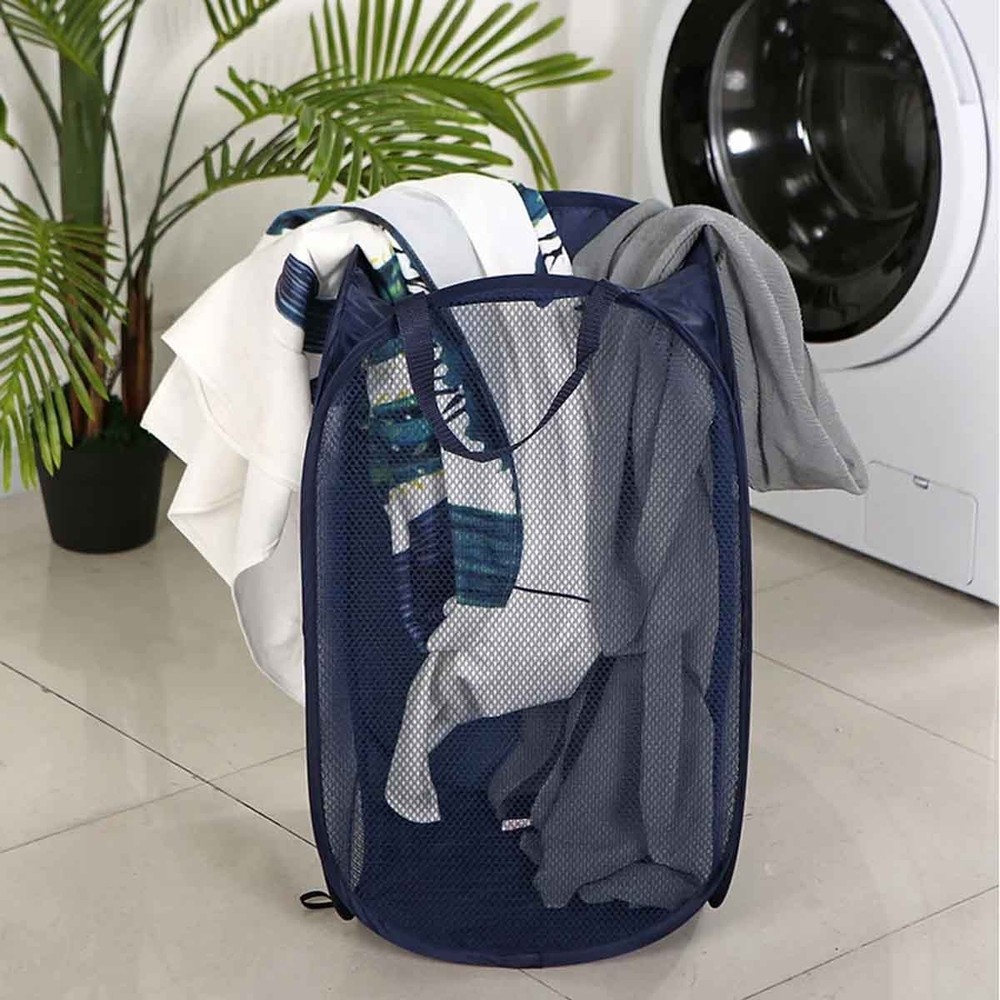 Convenient and practical foldable mesh pop-up laundry basket (Blue | 2-Pack)
