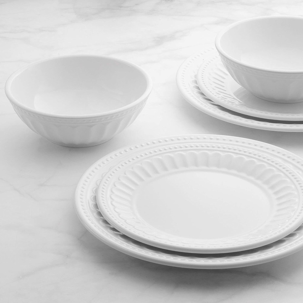 UPware 12-Piece Melamine Dinnerware Set, Includes Dinner Plates, Salad White