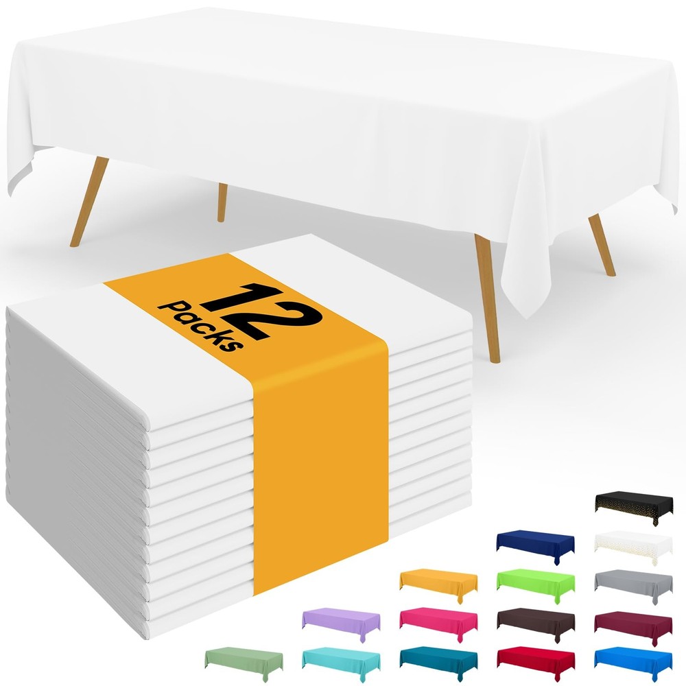Disposable Table Cloth - 12 Pack, 54 x 108 Inch Waterproof Rectangle Tableclo...