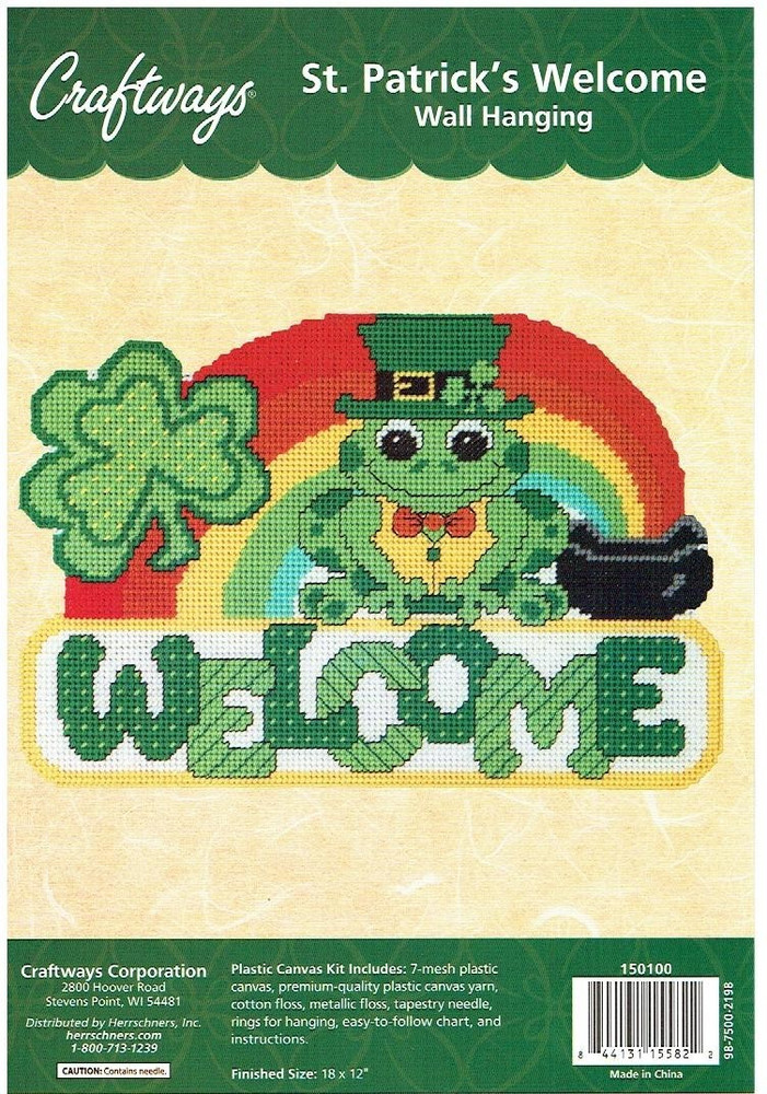 ST PATRICKS WELCOME -FROG  WALL HANGING 7ct  plastic canvas  PATTERN (#TF0675)
