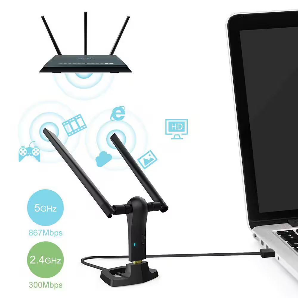USB Wifi Adapter Network Adapter Black 1-Pack 1200Mbps Long Range Wireless Adapt