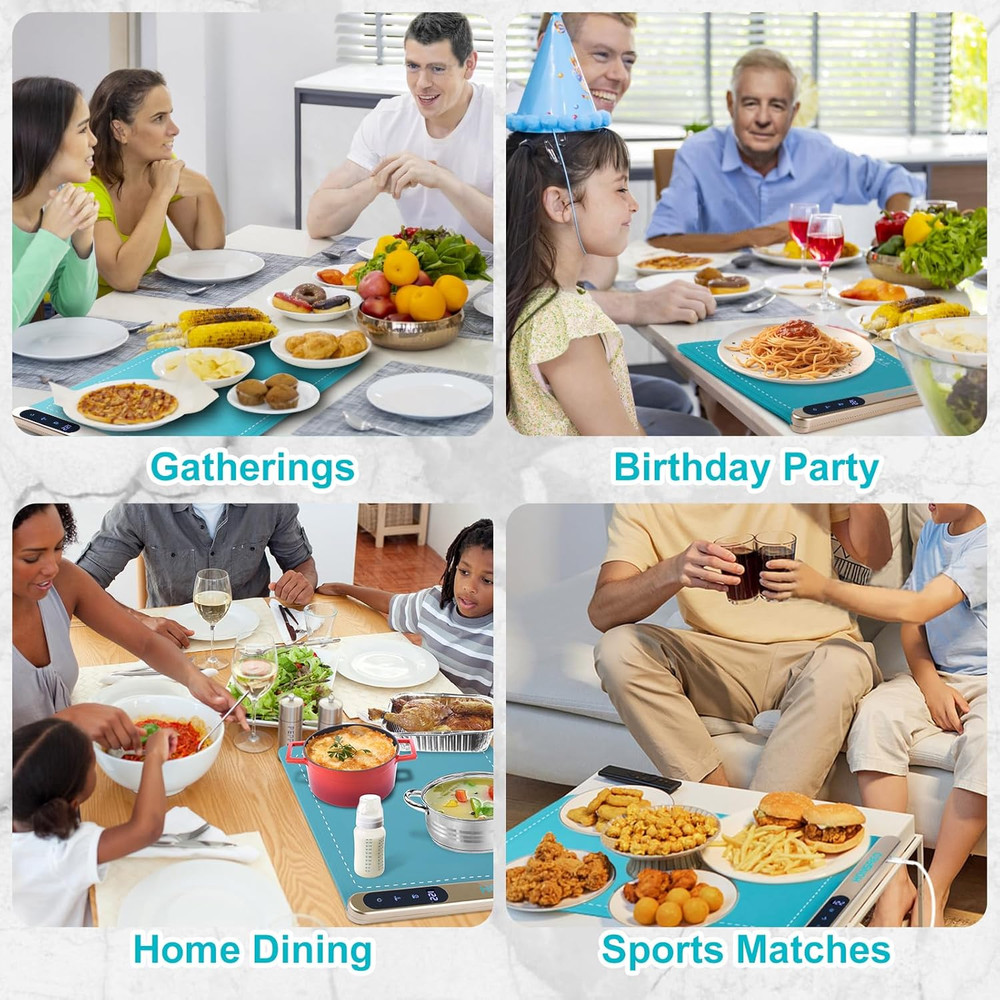 Electric Warming Tray, Silicone Heating Mat with 6 Temperature Modes and 6 Timer
