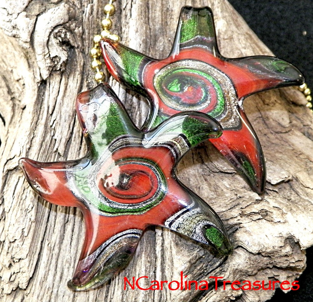 GLASS CEILING FAN LIGHT SWITCH PULL STARFISH RED GREEN VORTEX STAR LARGE PAIR