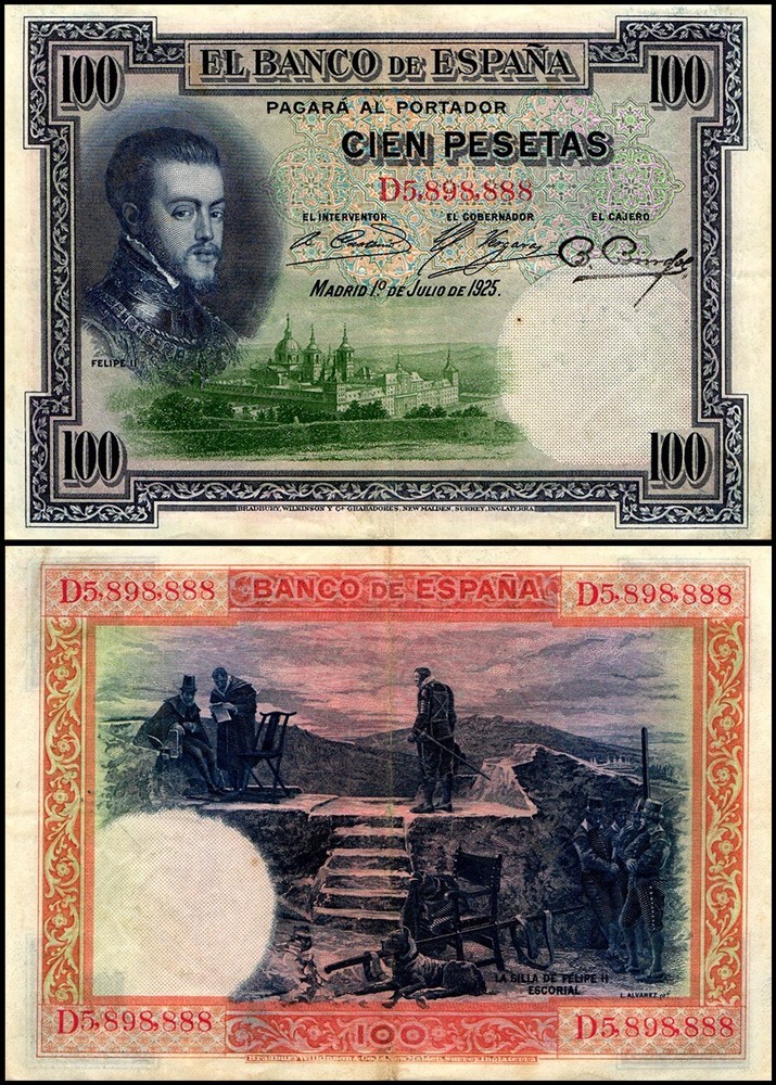 Spain 100 Pesetas, 1925, P-69, Used