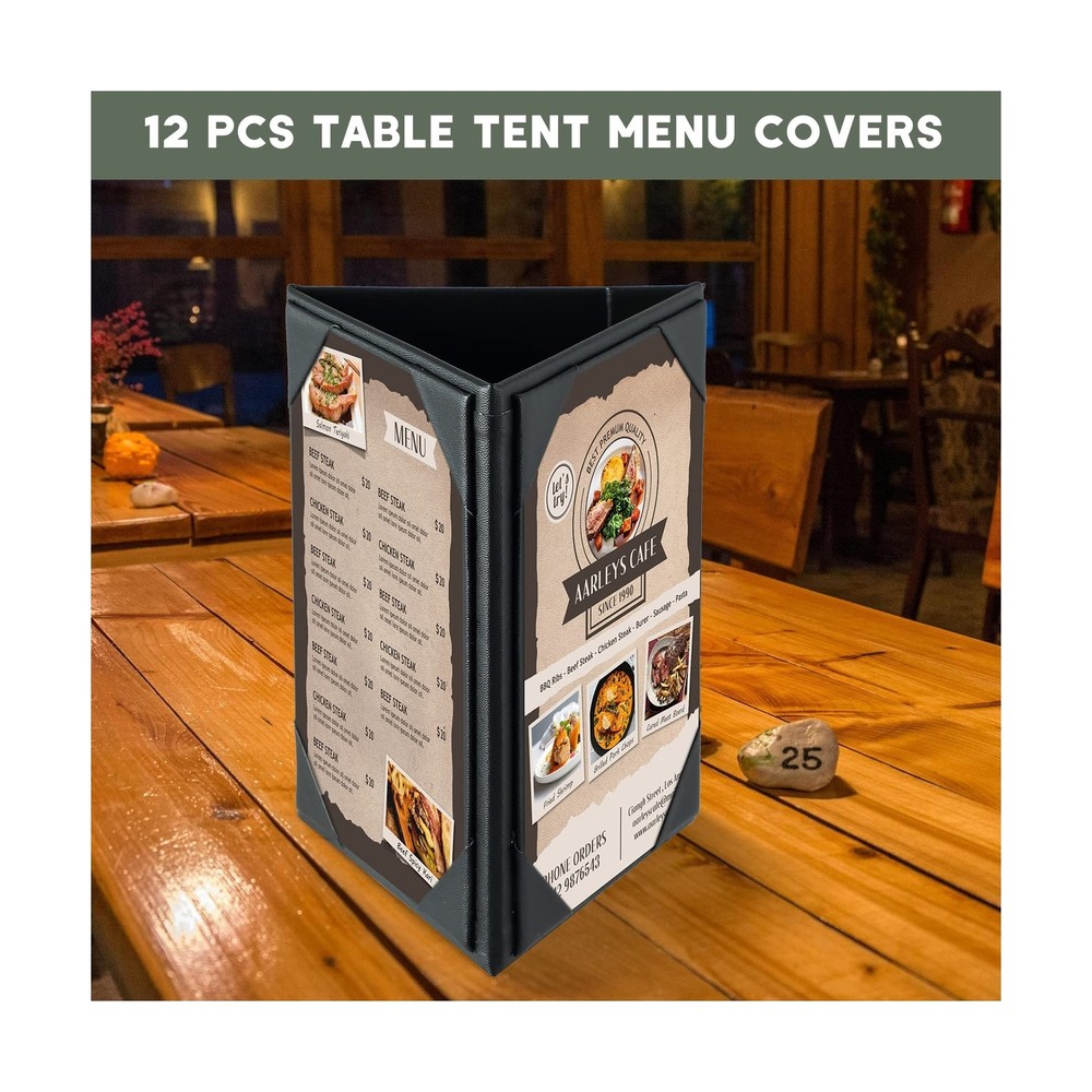 FLKQC 12 Pcs Table Tent Menu Covers | 3-Side Triangle Picture Frames Leather ...