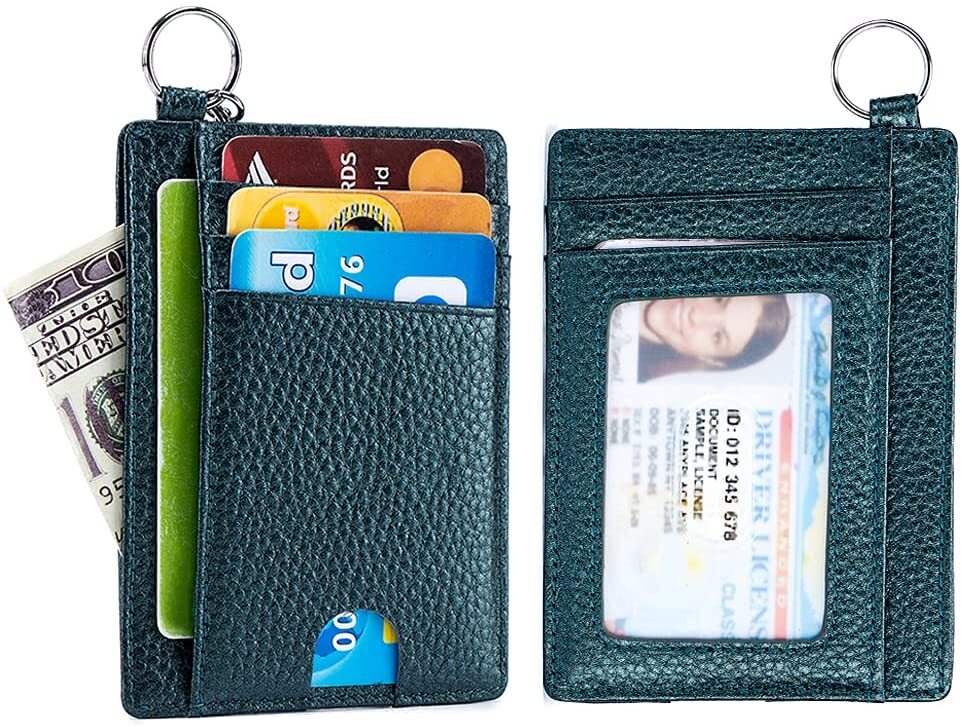Unisex Slim Minimalist Front Pocket RFID Blocking Leather Wallets with Keychain