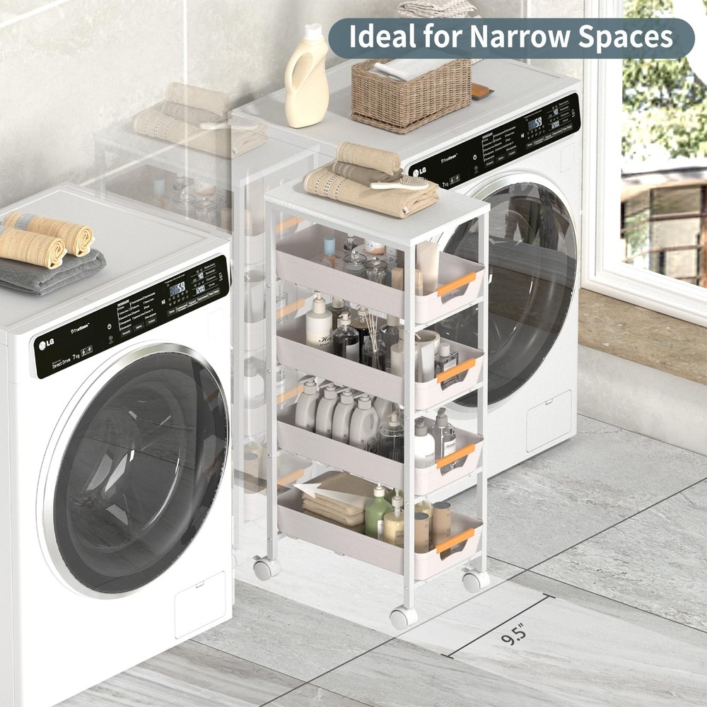5 Tier Slim Rolling Utility Cart with Drawers Pull-Out Design Slim Storage Ca...
