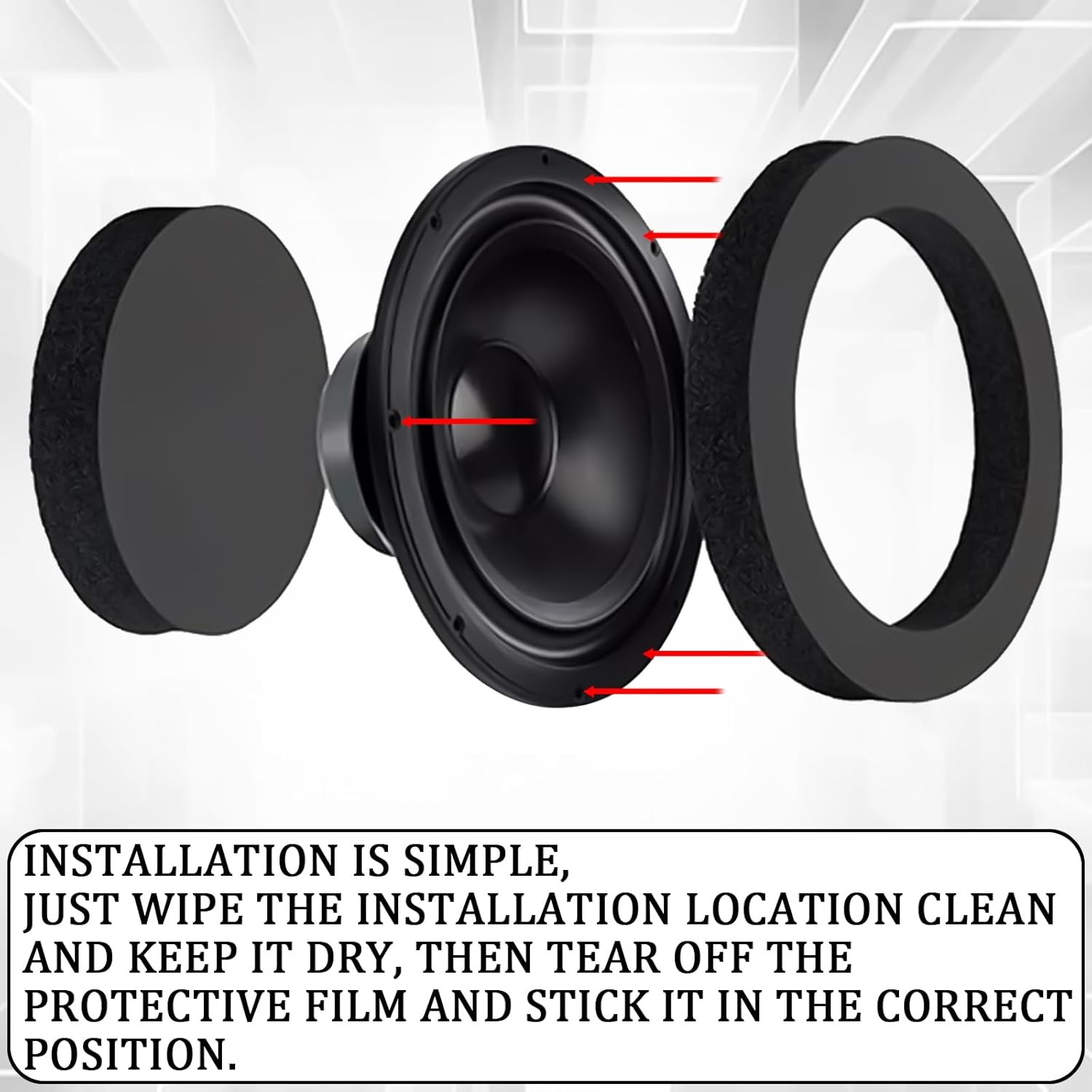 4PCS 6.5 Inch Speaker Foam Rings, Self-Adhesive Door Baffle Enhancer for Stereo