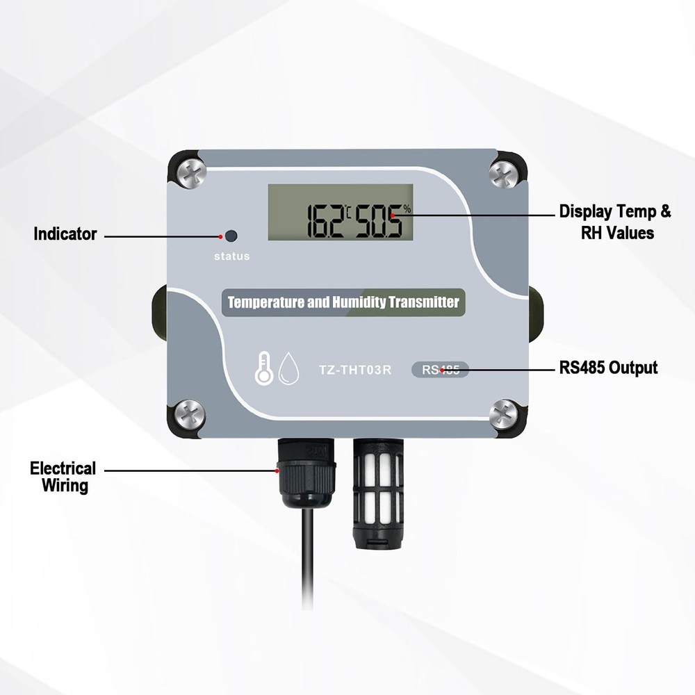 Tzone RS485 Temperature Humidity Sensor Modbus RTU Temp Digital Gray