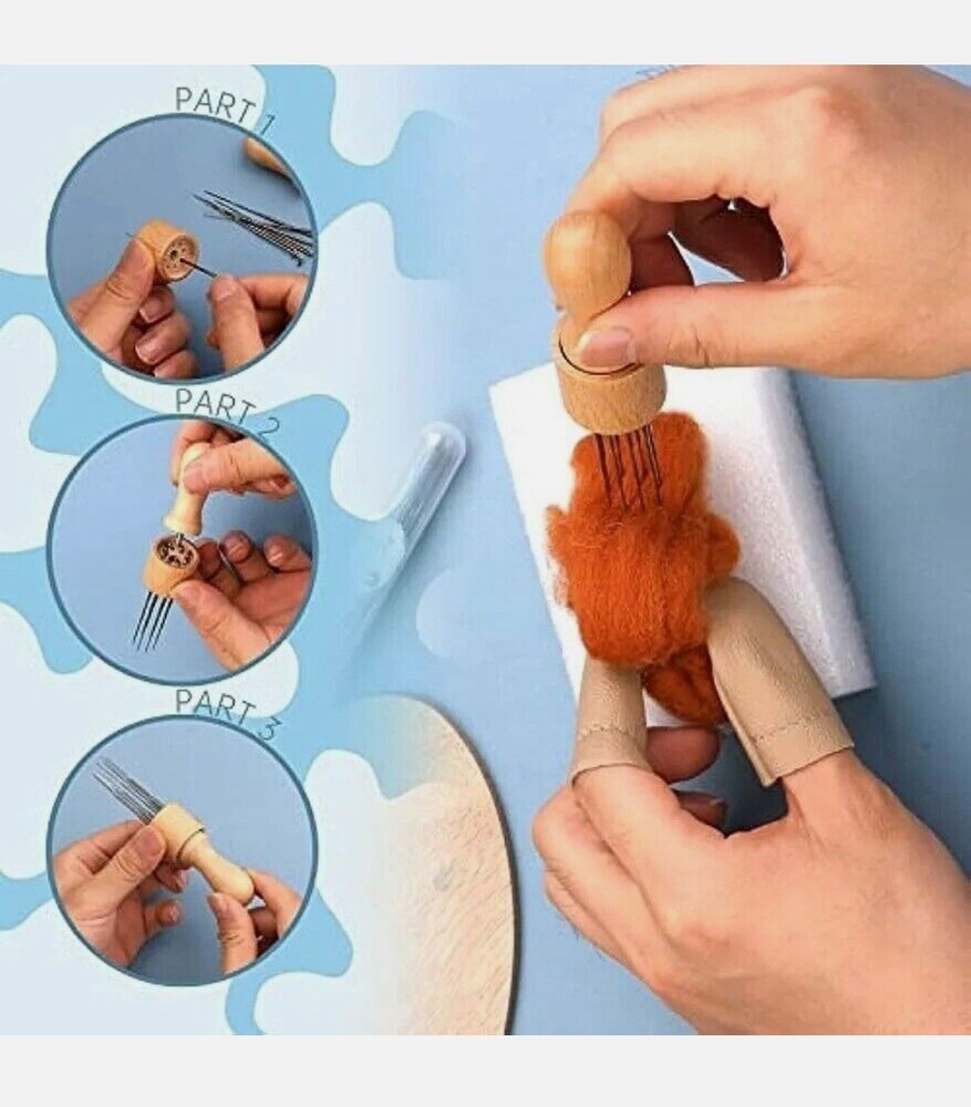 Professional Needles Wool Felting Tools kit with 3 Wool Samples